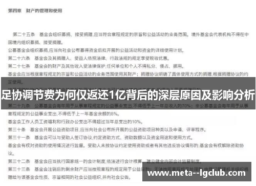 足协调节费为何仅返还1亿背后的深层原因及影响分析