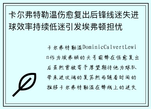 卡尔弗特勒温伤愈复出后锋线迷失进球效率持续低迷引发埃弗顿担忧